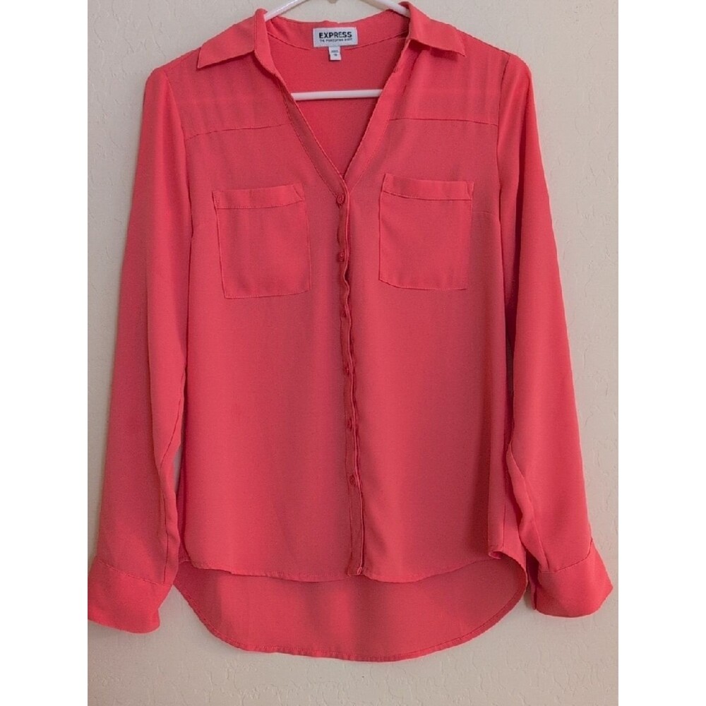 Express The Portofino Shirt Coral Button-Down Roll-Sleeve Blouse 2014 - Size XS